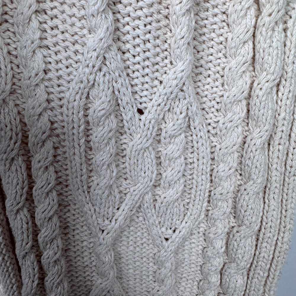 VTG Eddie Bauer Cable Knit Cardigan Vest Women L Cream Fisherman Preppy Coastal - Picture 5 of 15